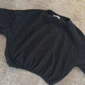 Zara Charcoal Ribbed Knit Top